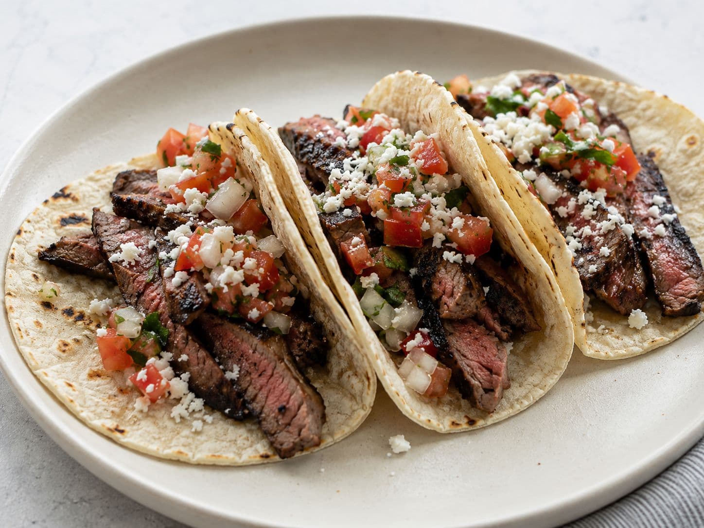 Grilled Acapulco-Style Steak Tacos with Fresh Pico & Cotija