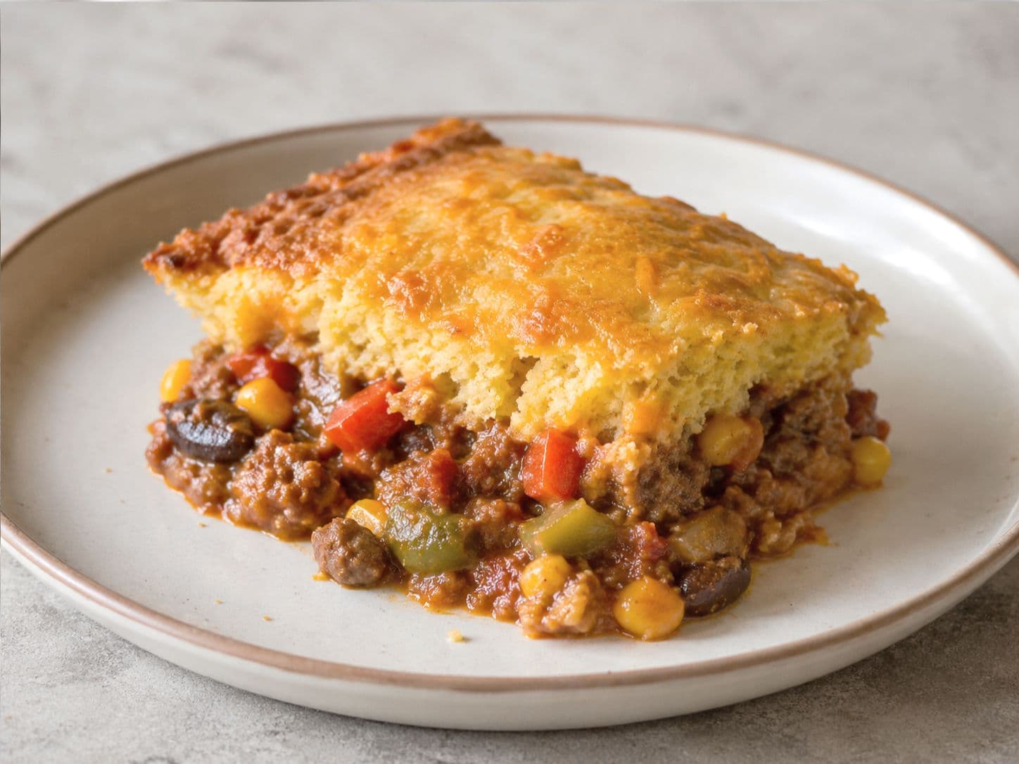 Southwest Beef & Pepper Tamale Pie with Cheddar Cornbread Crust