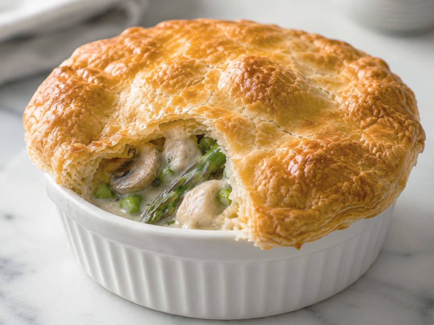 Spring Chicken Pot Pie with Asparagus, Mushrooms & Light Cream Sauce