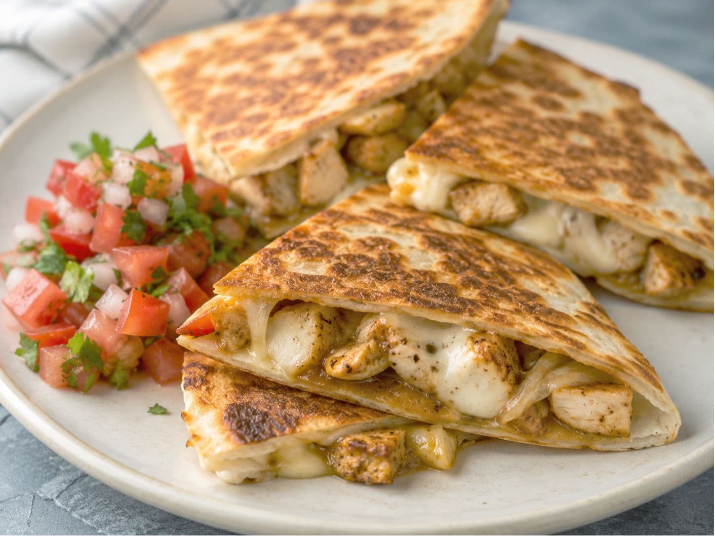 Easy Chicken Quesadillas with Chihuahua Cheese & Fresh Pico