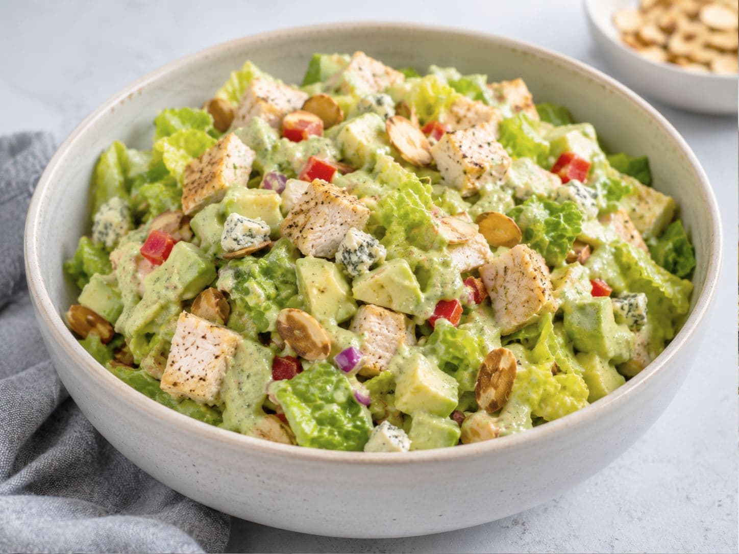 Chopped Chicken Salad with Avocado Cream Dressing & Smoked Almonds