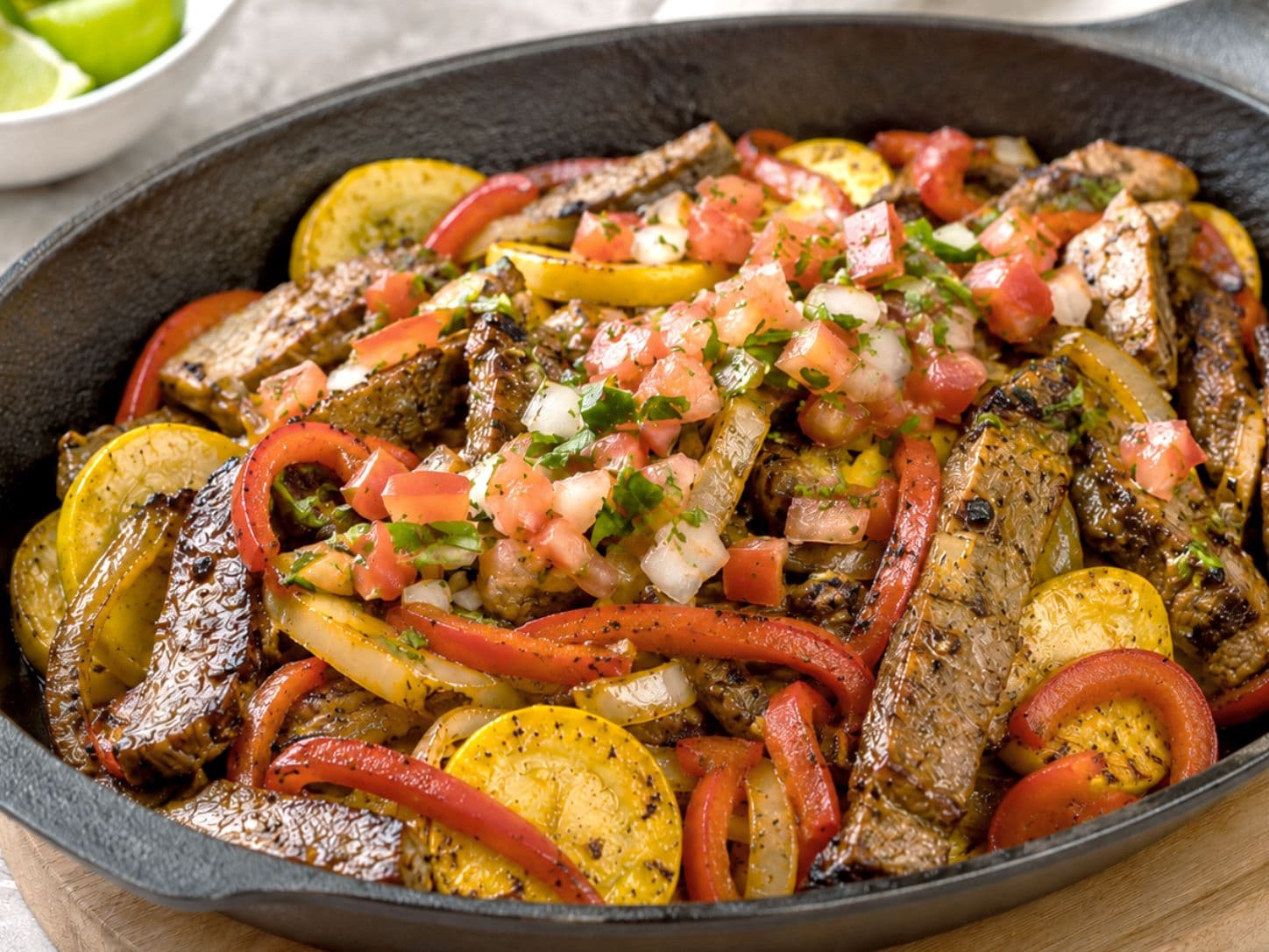 Sizzling Acapulco Fajita Beef Skillet with Pico & Yellow Squash