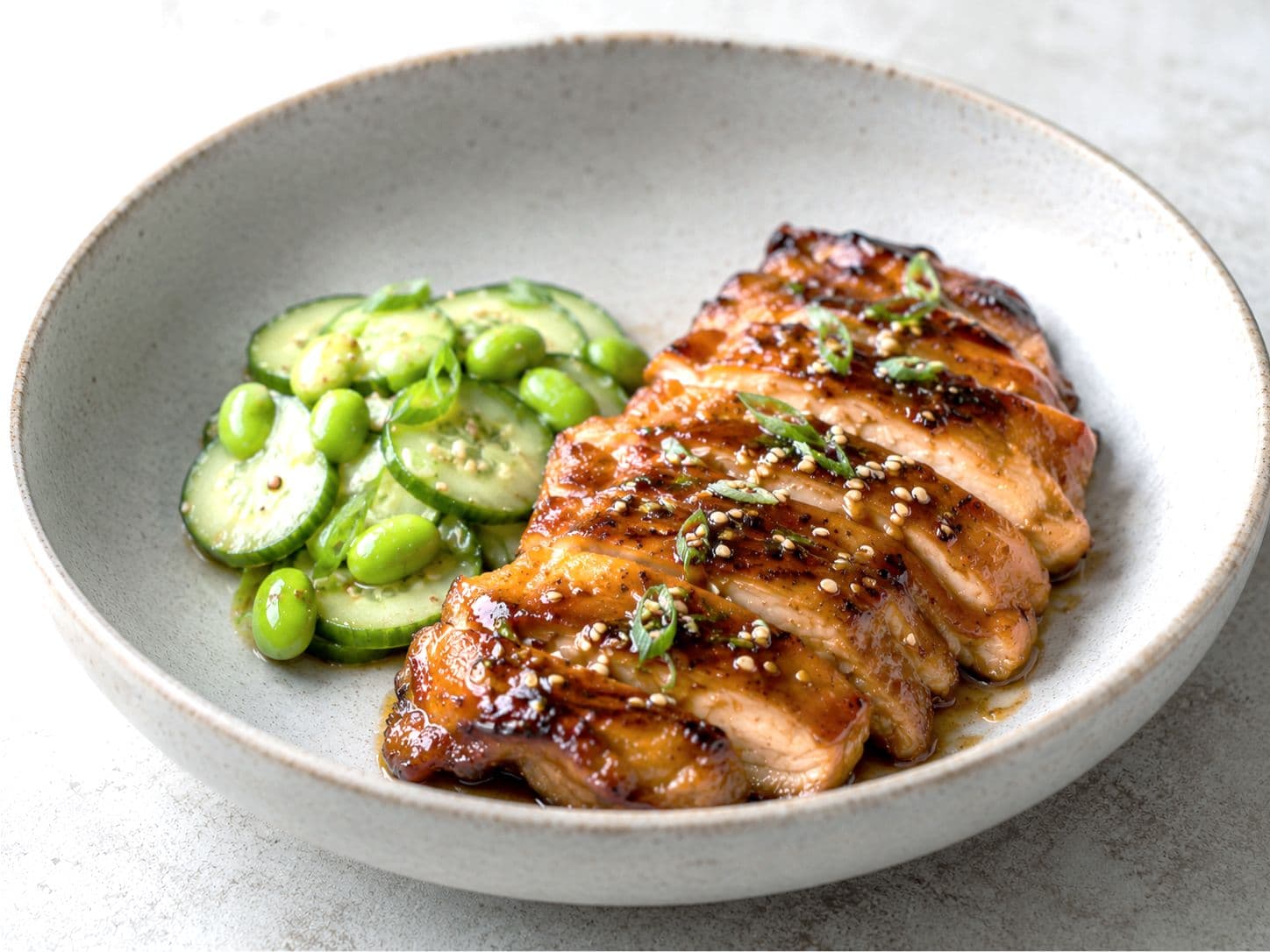 Japanese-Style Glazed Chicken with Cucumber Edamame Salad