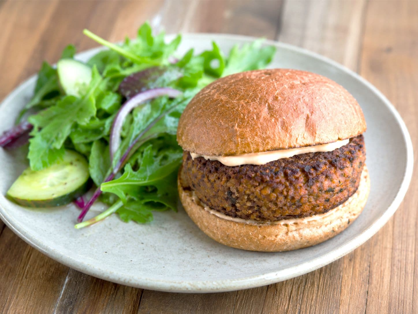 Hearty Lentil & Mushroom Veggie Burger with Fresh Green Salad