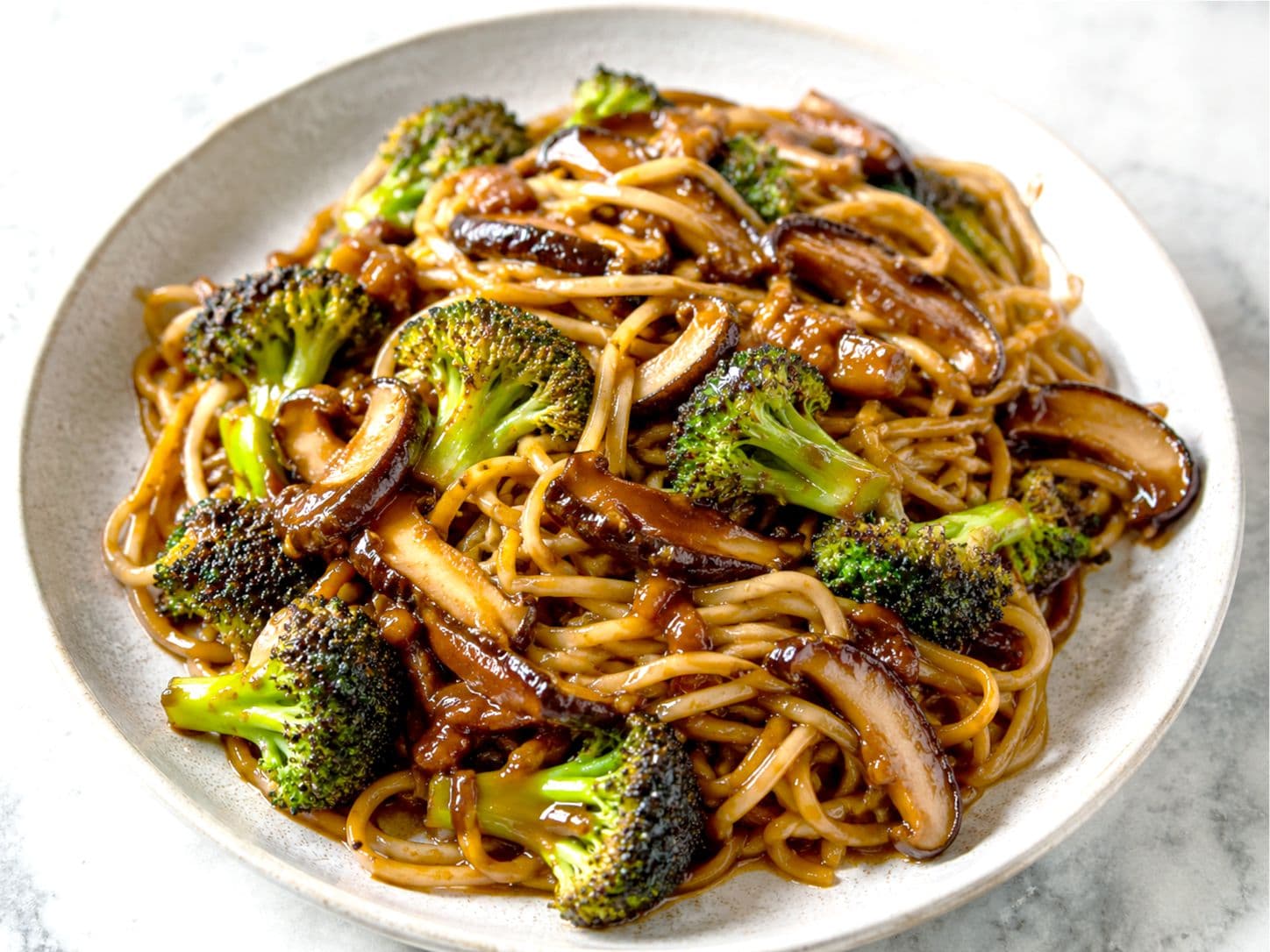Charred Broccoli & Shiitake Sesame Noodles with Teriyaki Glaze