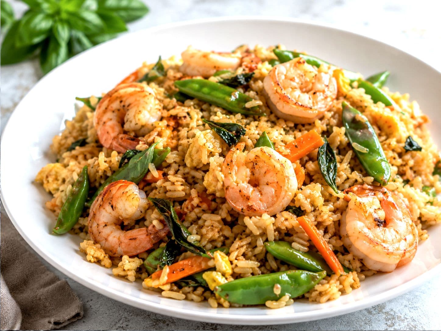 Thai Basil Lemongrass Shrimp Fried Rice with Snap Peas & Carrots